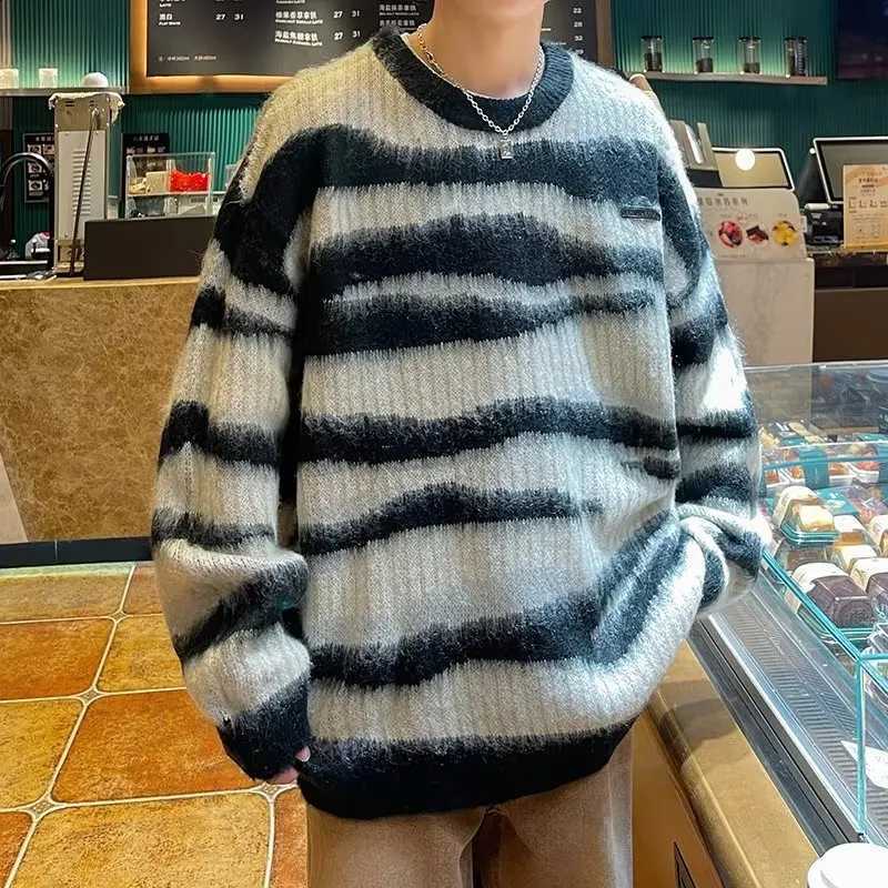 Knitwear round Neck Men's Oversized Stripe Color Block Casual Winter Fashion Street Style Korean Loose Fit Long Sleeve Sweater J260916