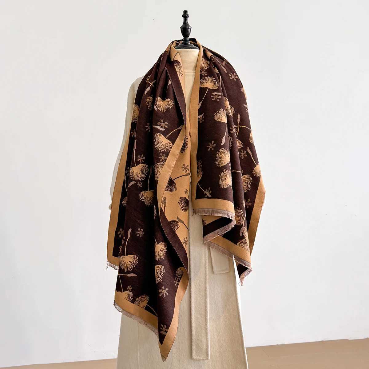 New 2025 Women Fashion Brand Leaf Print Scarf Luxury Autumn Winter Warm Shawls Scarves Pashmina Mujer Femme Foulard Bufanda Z260917