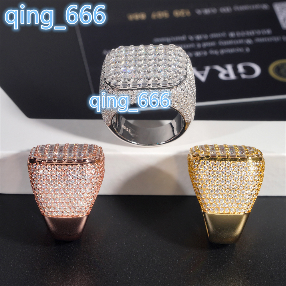 Men's 925 Silver Hip Hop Moissanite Ring High Quality Passes Diamond Test for Wedding Everyday Wear