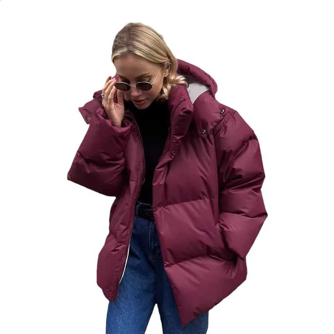 Stand Collar Long Sleeve Solid Loose Mid-Length Padded Jacket Women's Thick Zipper Pocket Down Coats And Parkas Coat Female H2609171
