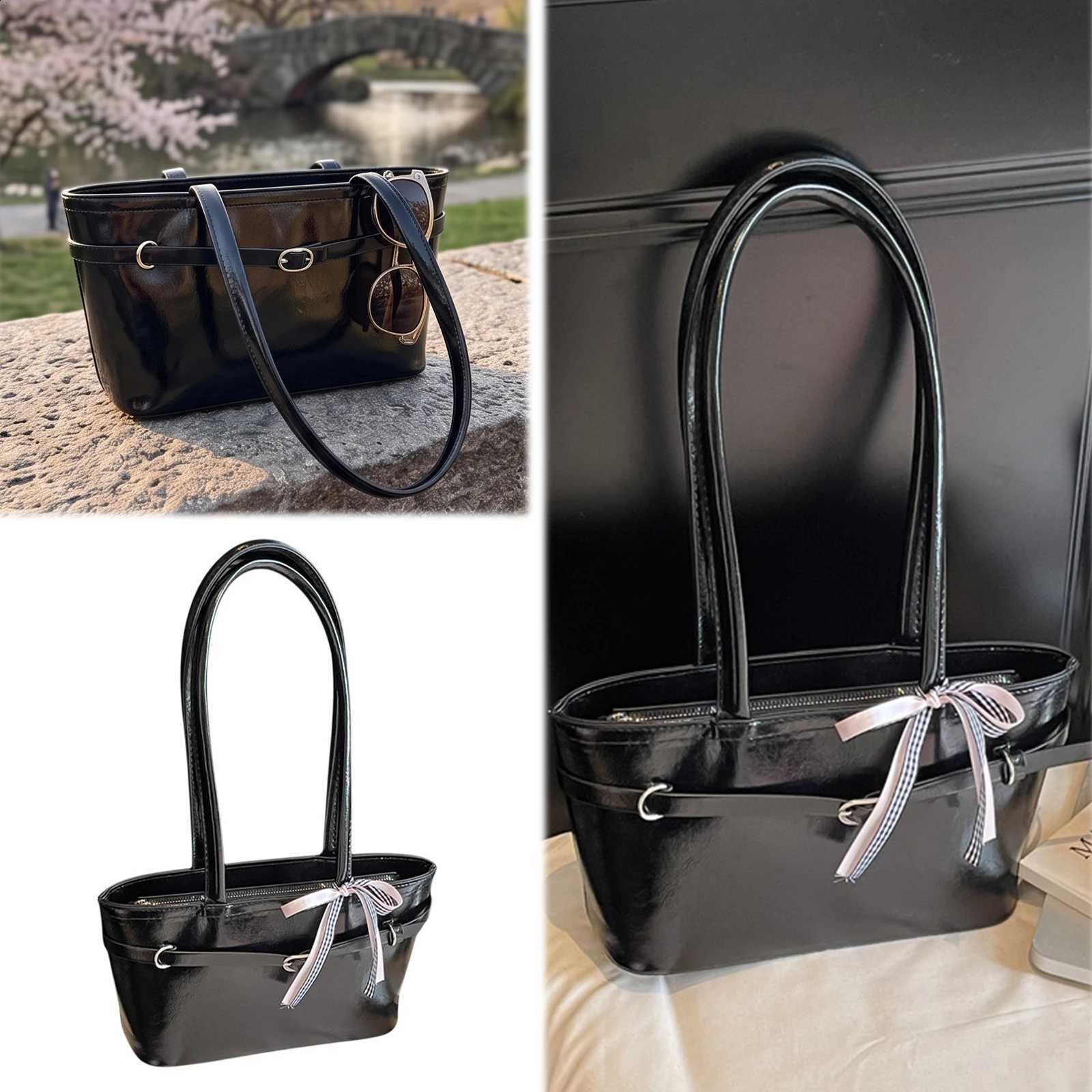 Women Shoulder Bag Korean Bow PU Leather Tote Handbag Y2K Commuting Underarm Bag Korean Style Leisure Bags Shopping Handbag H260916