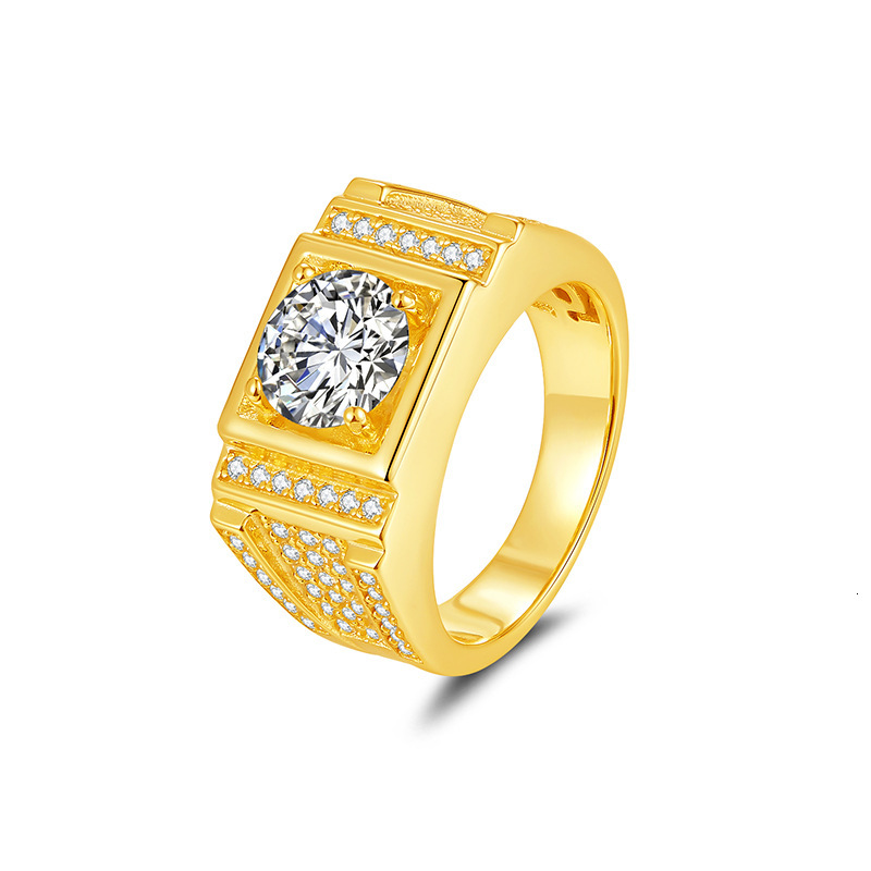 Fashionable and elegant square 2 full diamond gold plated pave starlight brilliant men's ring