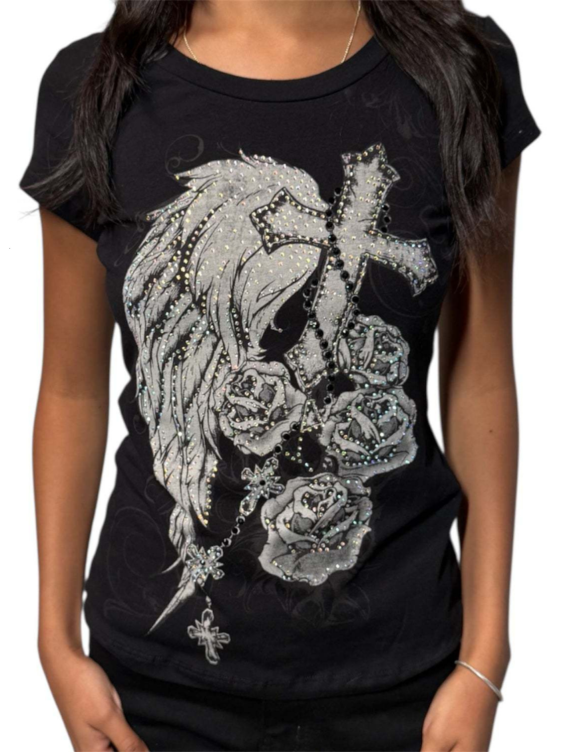 Women's short-sleeved printed T-shirt, 2026 new spring collection, stylish outerwear, niche design, slim-fit, suitable as a base layer or inner