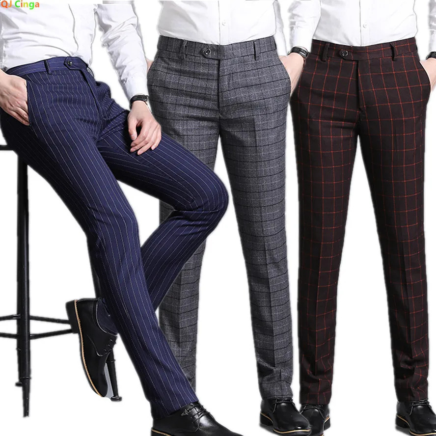 2026 Mens Blue Vertical Striped Suit Pants Black Business Casual Trousers Asian Sizes 2840 Burgundy and Gray Plaid Pant 260917