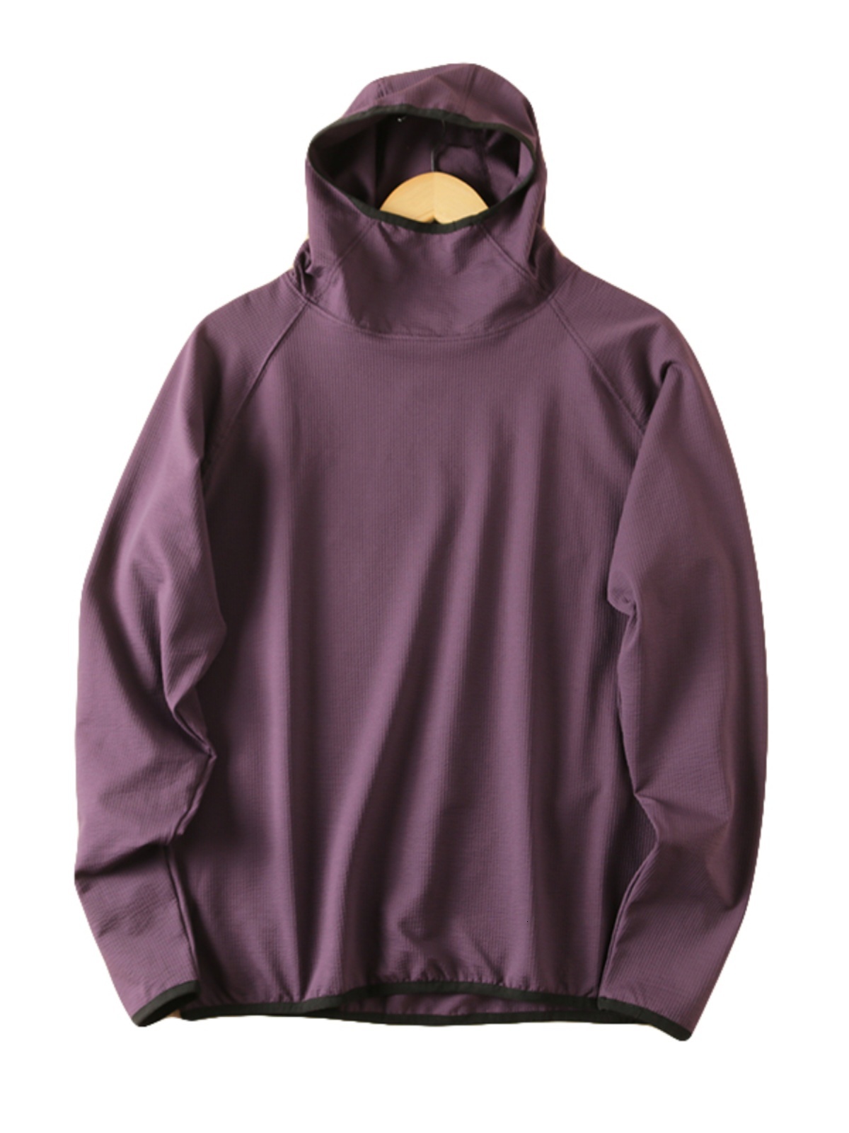 Designer Men's Autumn Ninja Style Half-Face Covering Hooded Long Sleeve Thin Bubble Fabric Loose Minimalist Sporty Sweatshirt