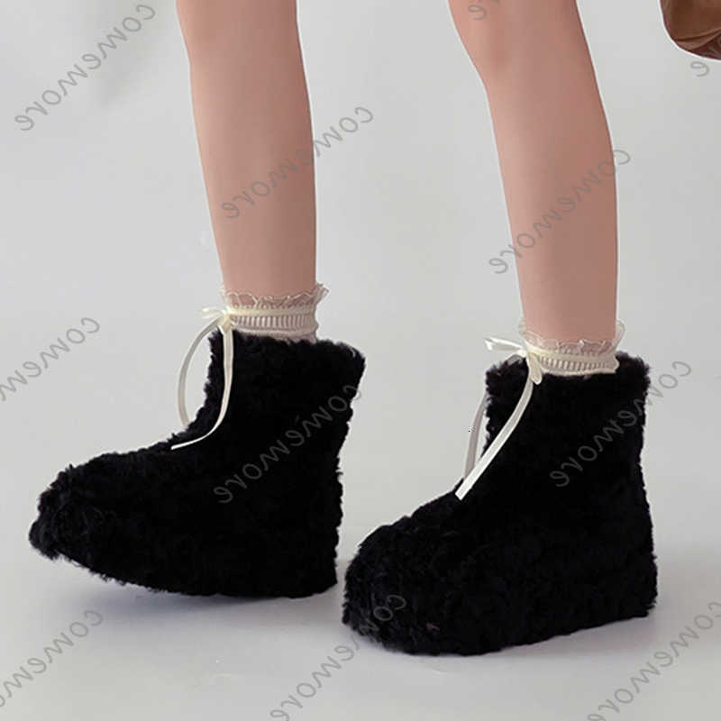 Ankle Fuzzy Comemore Boots Women's Winter SlipFlat Bottom Warm Snow Booties fashion Platform Plush Cotton Shoes for Women D260917