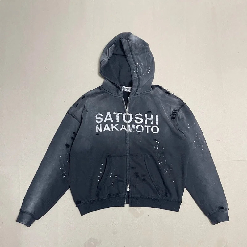 SATOSHI NAKAMOTO 27SS Classic Hooded Cotton Trousers Hoodie Sets Wash Men Women Zipper Pants Hoodies Black Red Blue 260917