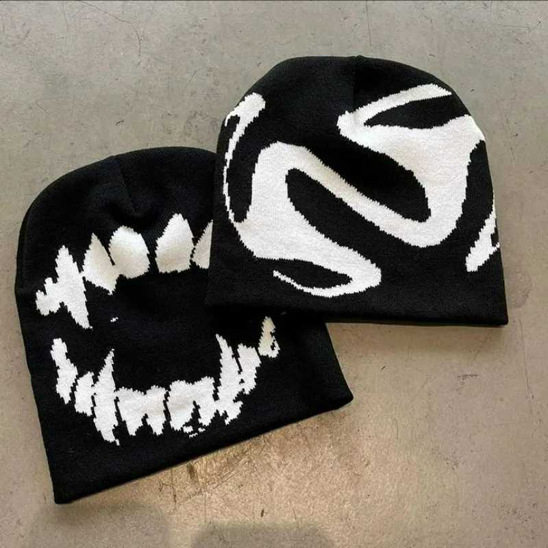 Hat Beanies Knitted Goth Tooth Caps Men Y2k Streetwear Winter Fashion Pullover Kpop Harajuku Vintage Warm Hip Hop UnisexT260916