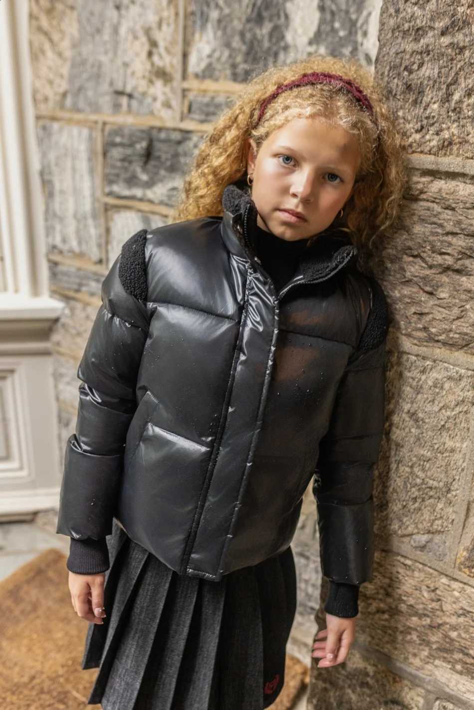coat AP 2026 AW winter with Sherpa Teddy fleece trim filling white duck down kids outwear Waterproof material children snow wear J260917