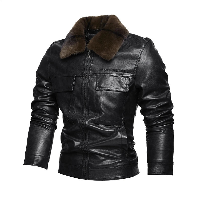 High Quality Motorcycle Jacket Windproof Leather Fur Collar Trend Korean Keep Warm Casual Men's Fashion 260917