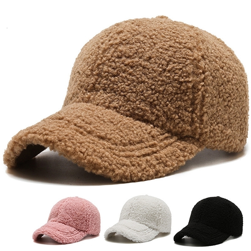 Autumn Winter Baseball Cap Women Artificial Lamb Wool Keep Warm Plush Sunshade Vintage Fashion Casual Solid Color Casquette Caps260915ww