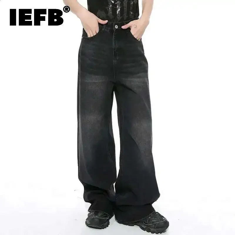 IEFB Worn Out Male Jeans Vintage Gradient Color Mens Wide Leg Pants High Street Pockets Men Denim Straight Trousers 9C4510 260917