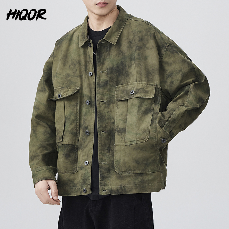 New Autumn Printed Tie-dyed Men's Jacket Loose Casual American Vintage Coats 2025 Contrast Color Comfortable Fabric Tops 26Y0917