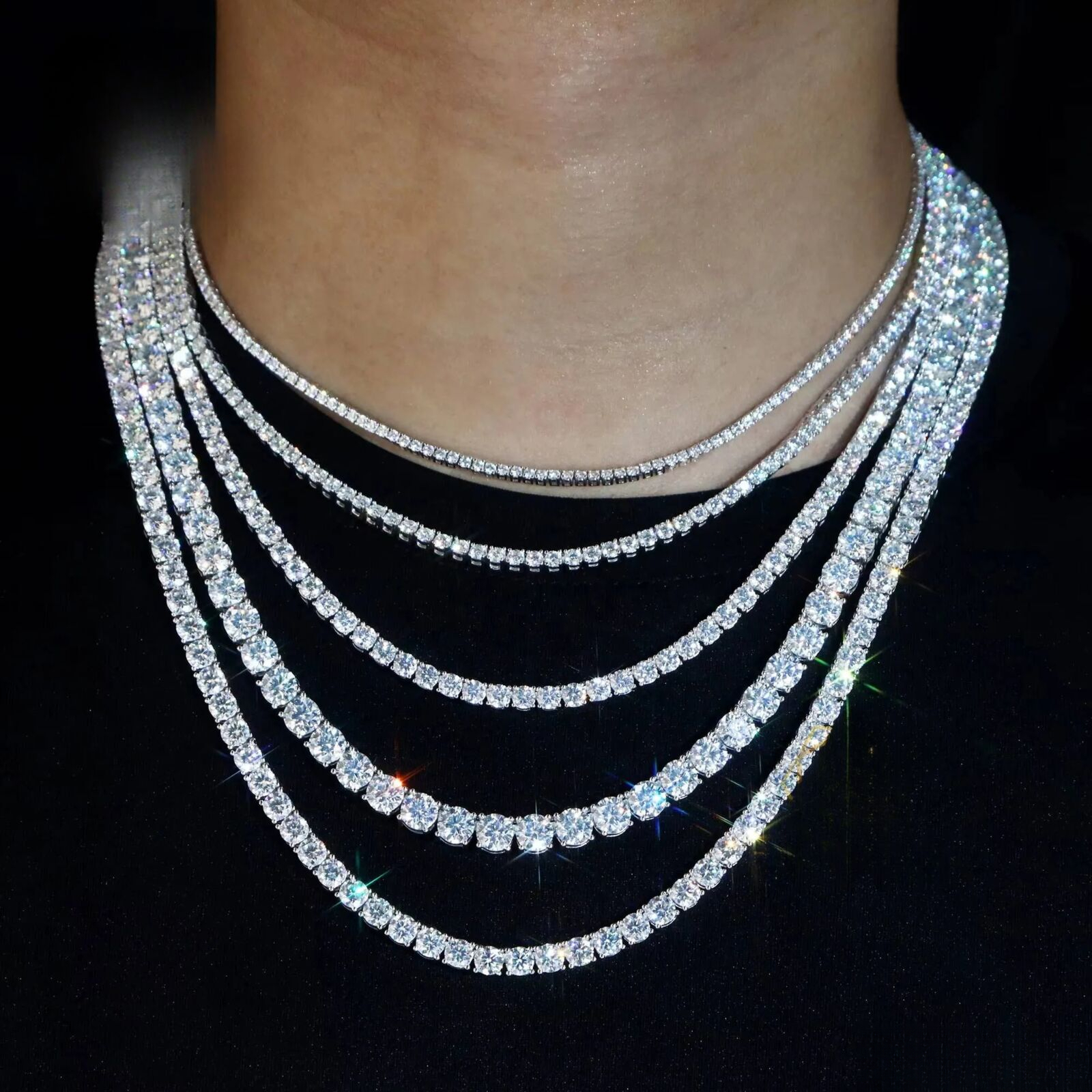Cheap Price 14k White Gold Necklace Ice Out 2MM 3MM 4MM 5MM VVS HPHT Lab Grown Diamond Tennis Link Chain