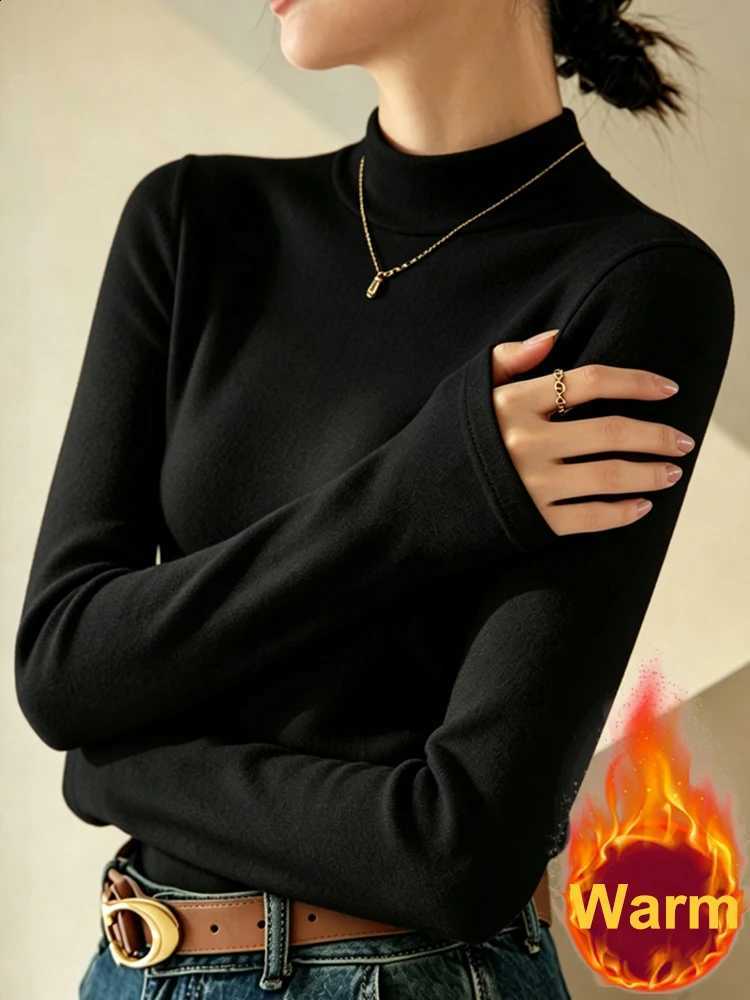 Autumn and Winter Thickened Thermal Base Layer Top Double-Sided Fleece Hot Sale Underwear Female Mid Collar Long-sleeved Clothes H260916