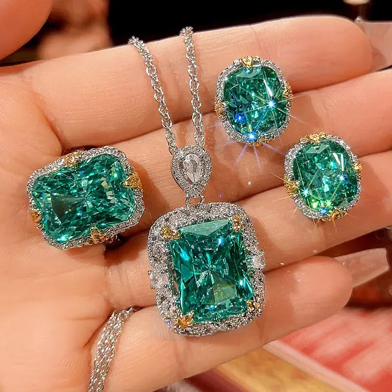 Necklace And Earring Set 2026 New High Quality two piece Huabi Earrings Ring Simulation Paragreen Temperament Fat Jewelry Factory Direct Wholesale 2