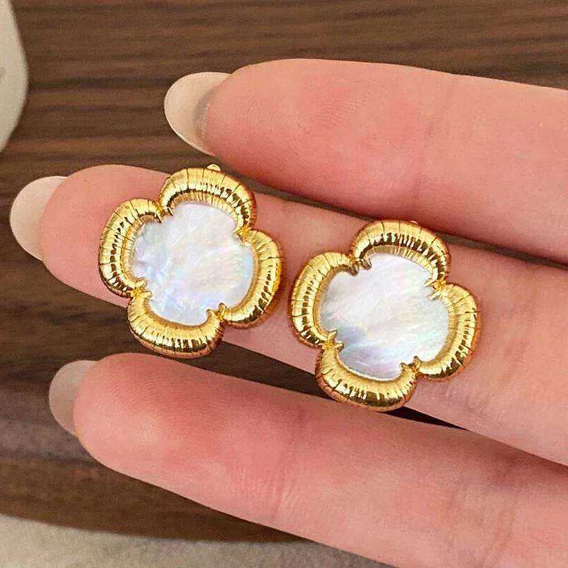 925 Real Sterling Silver 18K Gold Vintage Flower Stud Earrings for Women Minimst Fine Jewelry Light S2609176XQH
