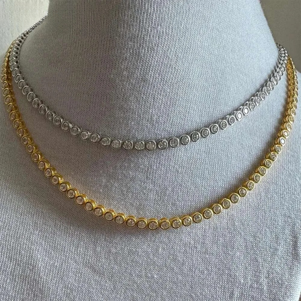 Bezel Set Moissanite Tennis Necklace For Women 2mm 3mm Round Diamond S925 Silver 18K Gold Plated Bubble Chain Jewelry with GRA