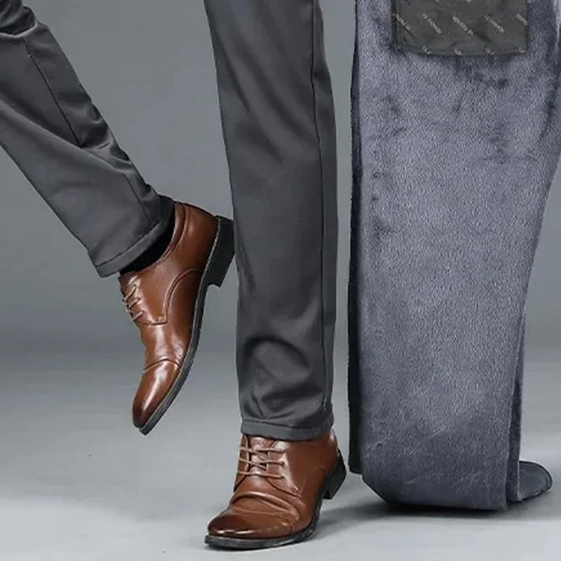 Mens autumnwinter fashionable business casual pants elastic slim fit warm and plush suit work clothes 260917