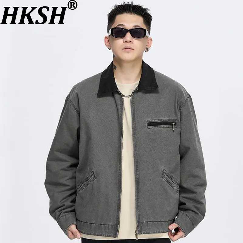 HKSH Spring Autumn New Man High Strt Turn-down Collar Zipper Washed Jacket Safari Style Vintage Niche Chic Casual Coat HK12443 S260917PN4F