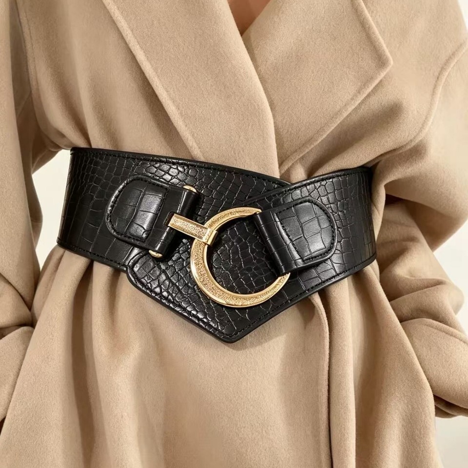 Ladies Fashion Golden Buttoning Belt Dress Shirt Tight Waist Elastic Decoration Wide Corset Seal Belts for Women Female W260917