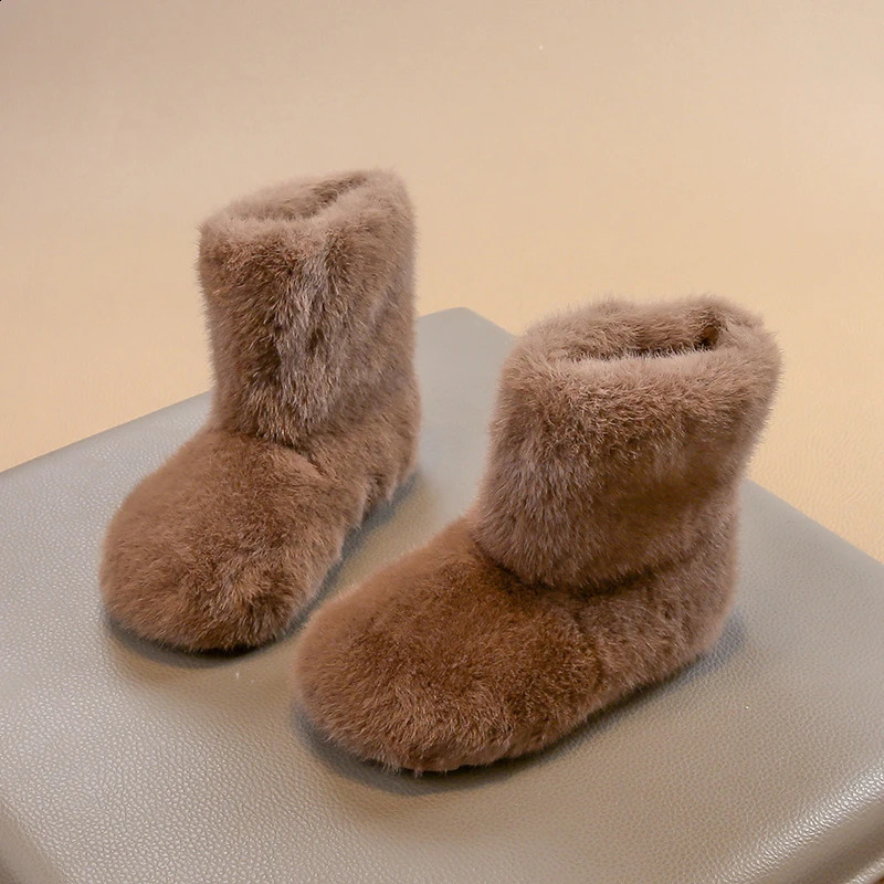 Kids Winter Fashion Round Toe Plush Cute Comfortable Warm Slip-on Snow Boots Casual Lightweight Students Daily Walking Boots 260916
