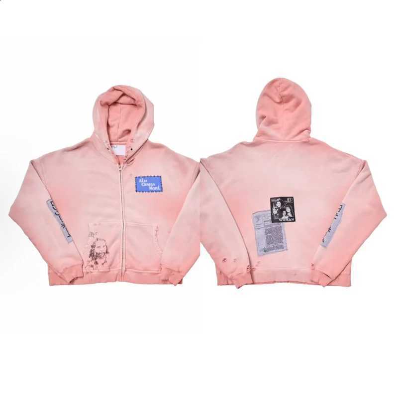 American Style High Street Fashion Paly Zipper Hooded Cardigan New Vintage Distressed Hole Fashion Rhinestone Sweatshirts X260916