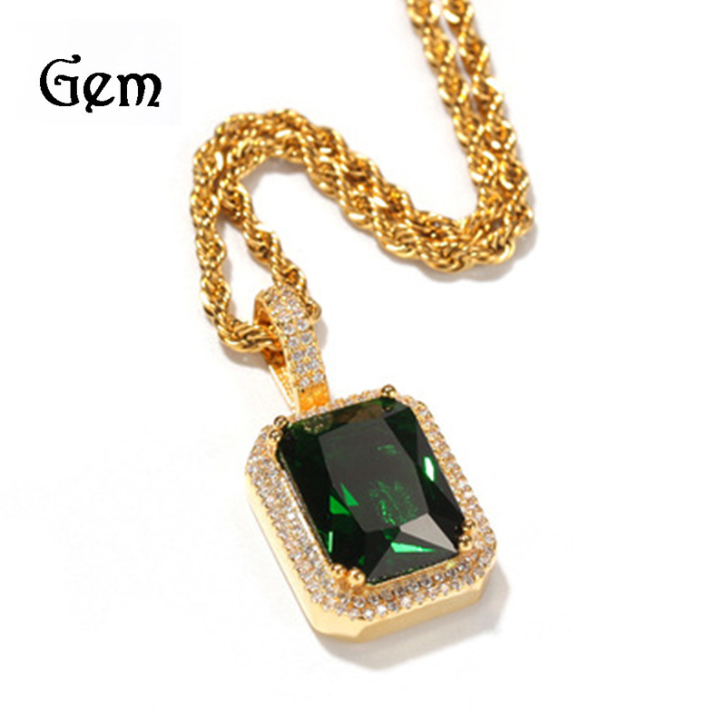 Hip-hop trendy brand colorful square solid retro pendant necklace personalized diamond ins style accessories new products