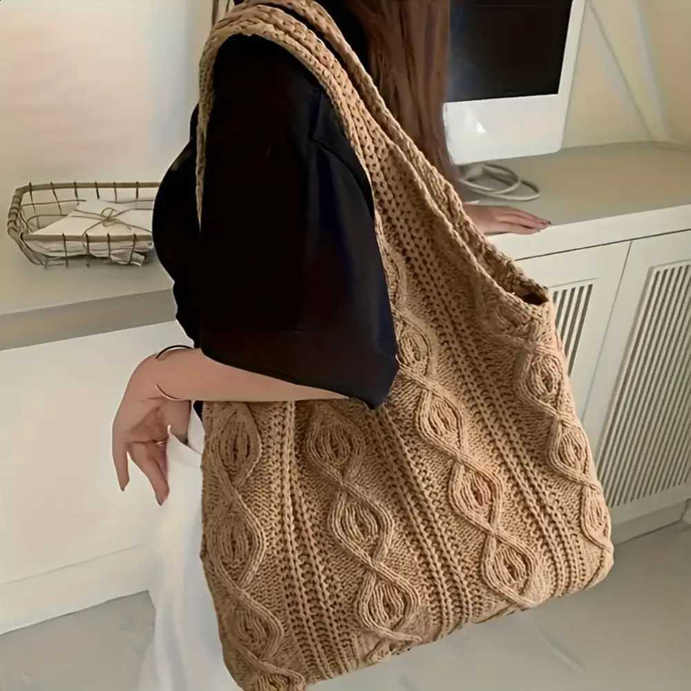 Knitted Braid Crochet Tote Bags Hollow Pattern Simple Design Hollow Knitted Bags Solid Color Women's Shoulder Bags Top Handle H2609161