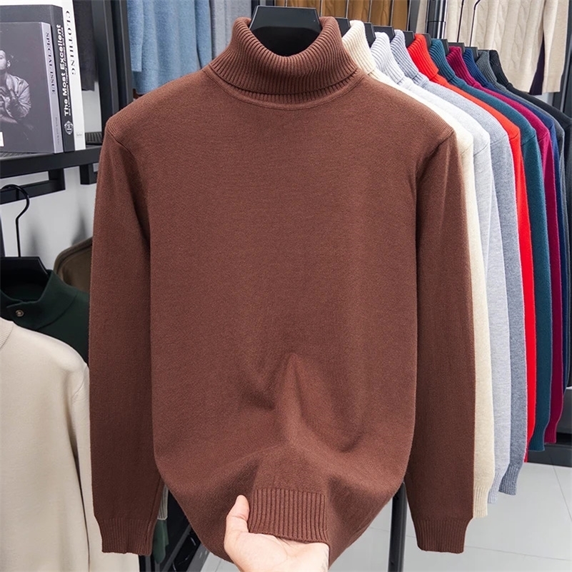 Autumn Mens High Quality Knitted Turtleneck Sweater Slim Fit Long Sleeve Anti-pilling Pullover Solid Color Trend Men Streetwea260916ww