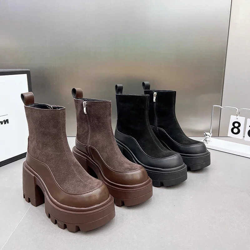 High Designer Platform Vintage Winter Heel Women Ankle Boots fashion Zippers Short Booties Designer D260917