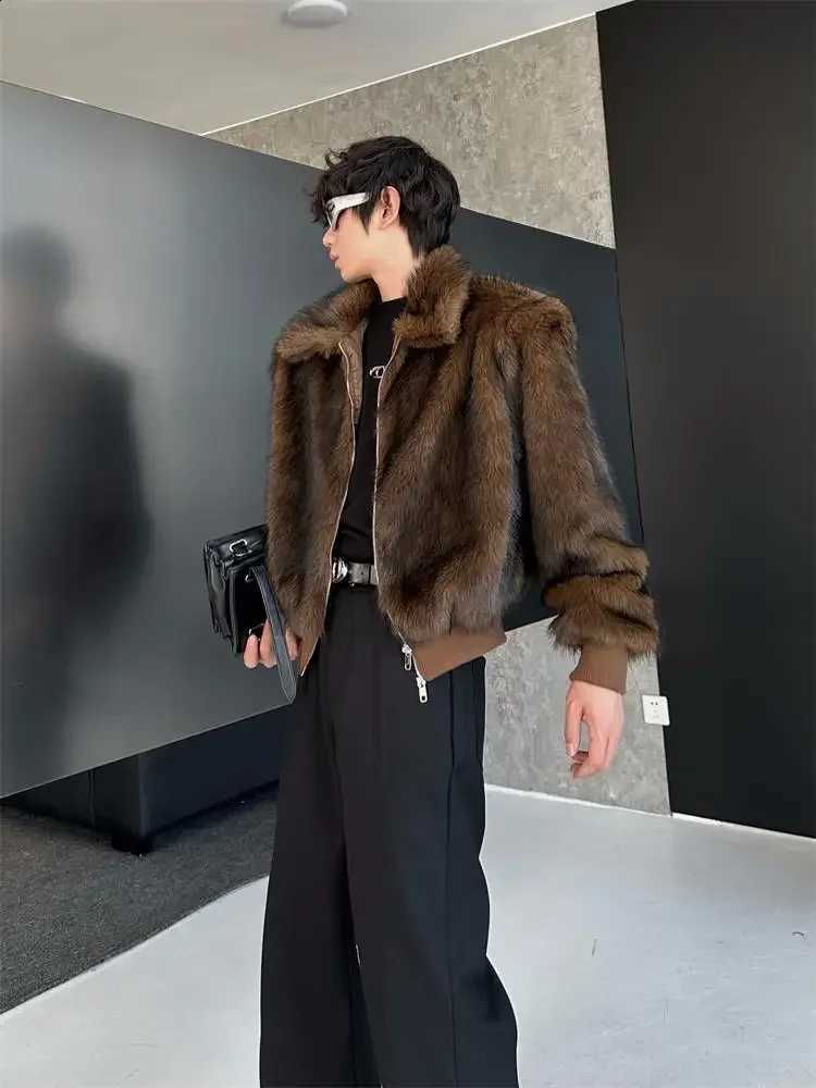 Fur Faux Short Jackets Mink 2024 Men's Autumn New Loose Lapel Trendy Warm Coats Long-sleeve Lapel Fur Padded JacketsW260915