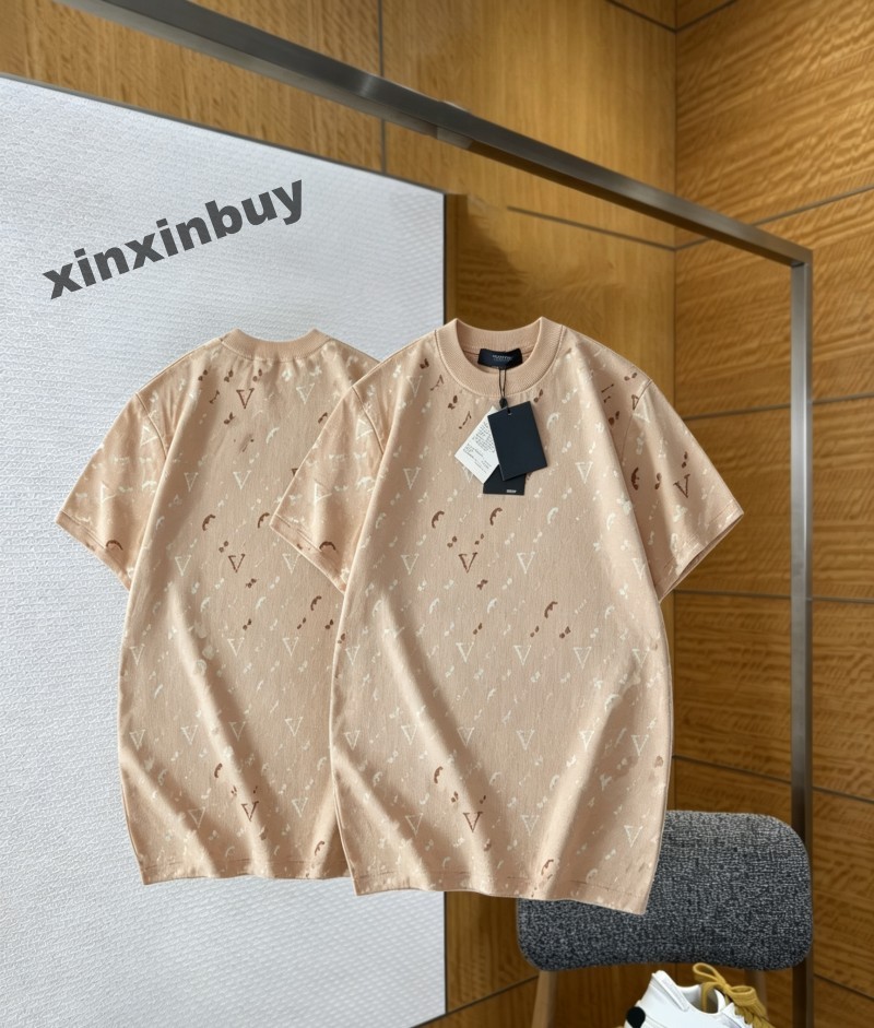 xinxinbuy Men designer Tee t shirt Letter Jacquard Gradient Color Block Knit Fabric Letter Embroidery Pocket cotton short sleeve women yellow blue S