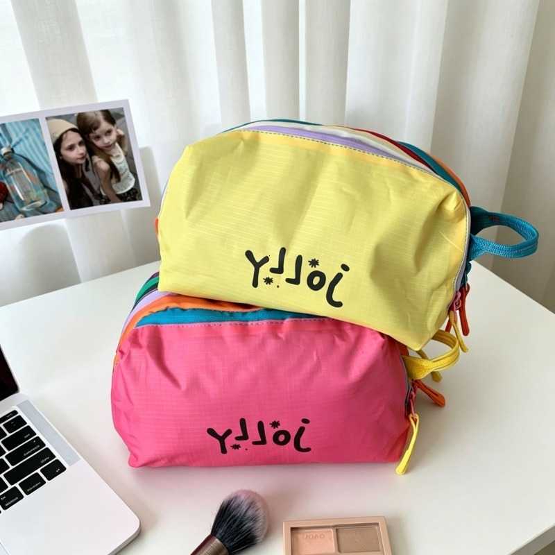 Layers Dopamine Three Color Block Makeup Bag Large Capacity Handheld Travel Cosmetic Wash Organizer Bag For Outdoor Daily UseT260917