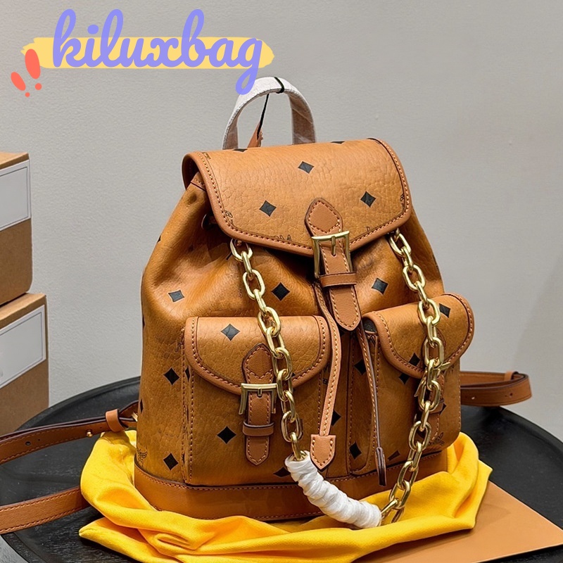 Trendy Women Retro Printed Backpack Fashion Women Mini Backpack Retro Print Chain Decor Drawstring Rucksack Multi Pocket Casual Daily Travel Shoulde