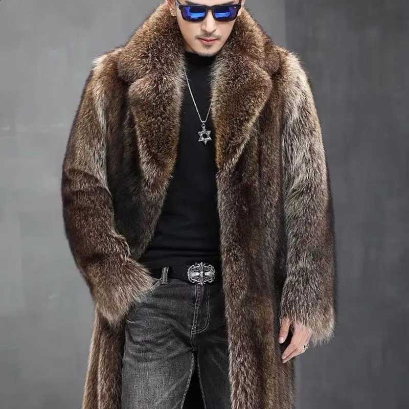 Raccoon Imitation Small Winter Men's Fur Coat New Mink Overcoat Warm Clothes Handsome Fashion Casual Long Suit Collar JacketsW260915