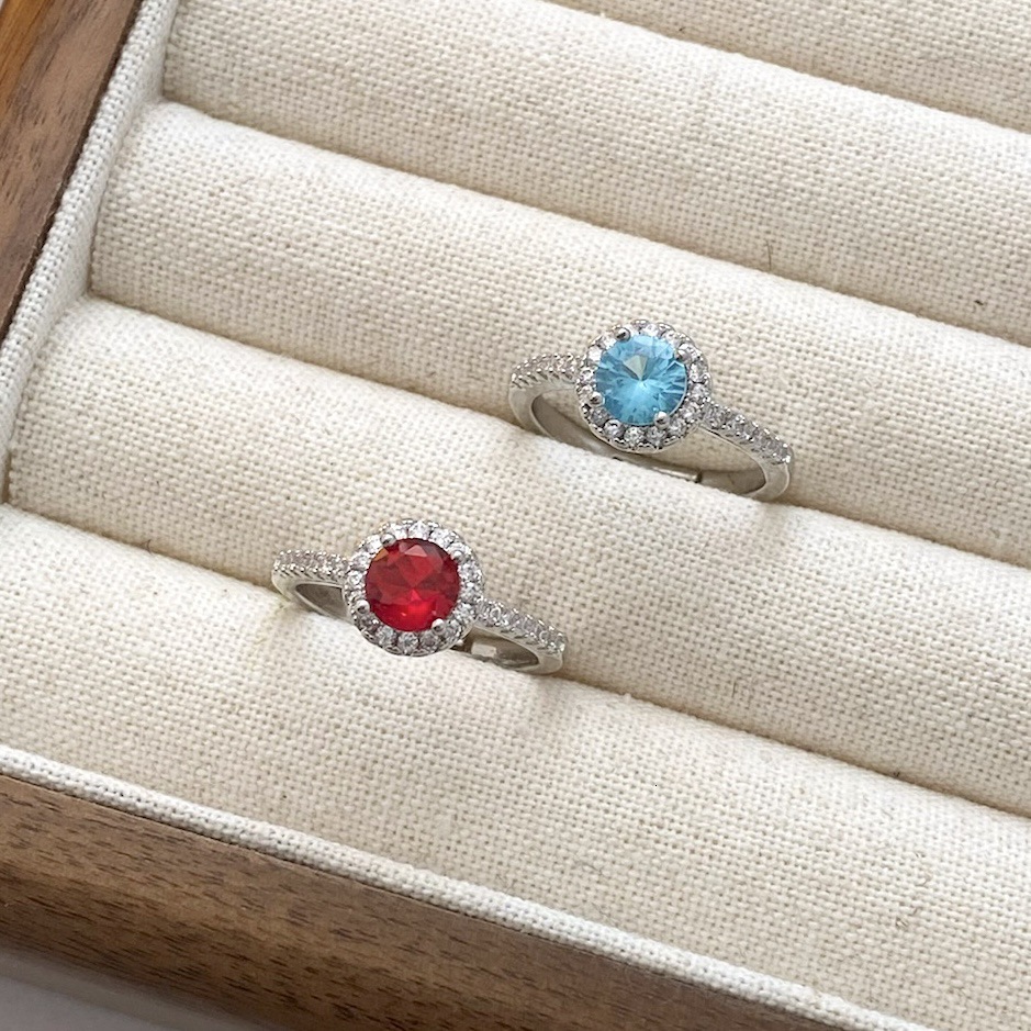 Red Ruby Aquamarine Ring for Women, Niche High-End Light Luxury Open Design, Elegant Versatile Ring, Ins Style, European and American Cross-Border
