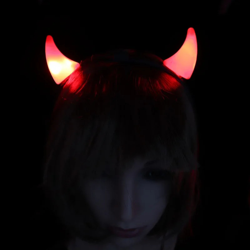 Women Girls Boy Red LED Light Up Demon Devil Bull Horns Headband for Glow Party and Festival Headwear Accessories 260915