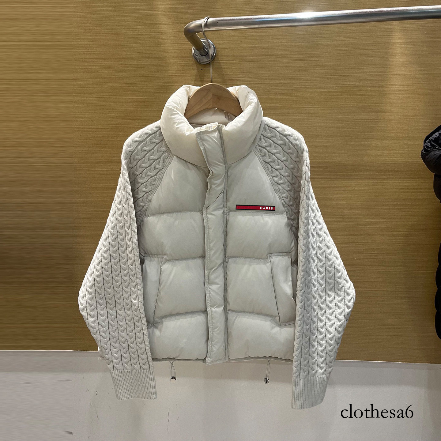 Men's and women's jackets with knitted sleeves and cotton overcoats, long striped stand-up collars, short, fitted, and thick outerwear