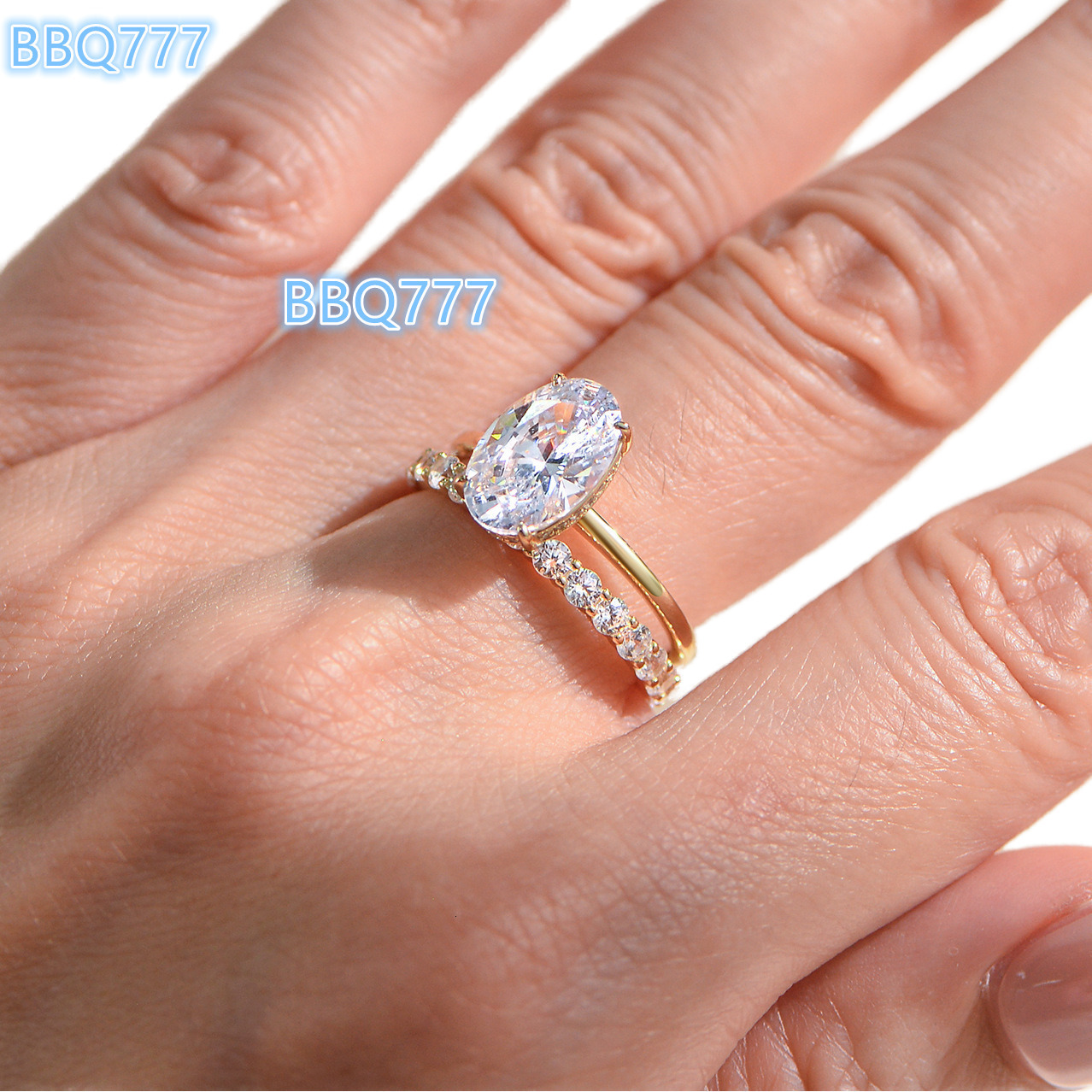 Customizable 18K Gold 925 Sterling Silver Ring Band Set 8A Cubic Zirconia Oval Cut Stackable Design CMA Certified Wedding