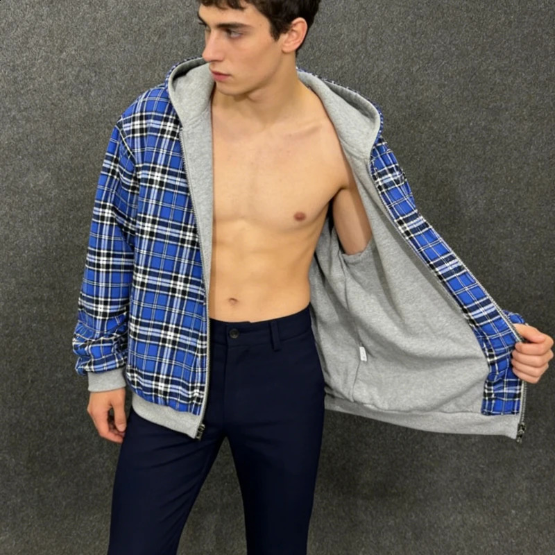 26 year checkered double-sided solid color minimalist hoodie for men and women in spring and summer fashionable American loose 260917