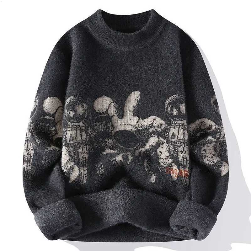 THiCKened Men's Casual Plush Sweater Jacquard Vintage Streetwear Knitwear Pullover Loose Lazy Style Long Sleeve Sweater J260916
