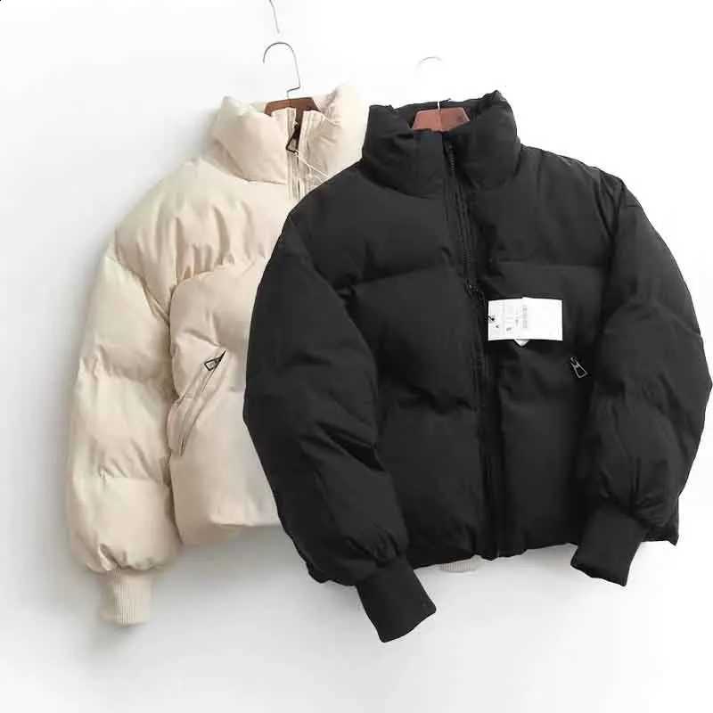 Winter Women Warm Parkas Harajuku Solid Loose Stand Collar Zipper Casual Puffer Jacket Korean Preppy All Match Fluffy Down Coats H260917