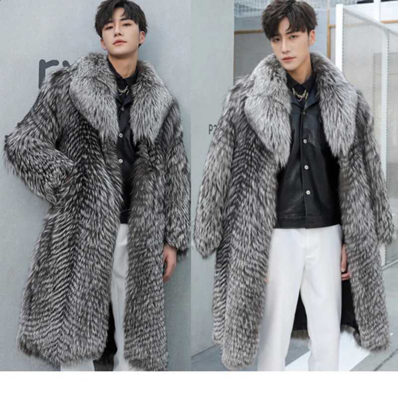 Coat Fur Long Men's Faux Winter Thicken Fluffy Long Sleeve Warm Outerwear Fur Bontjas Jacket Lapel Plush Windbreaker Coat W260915
