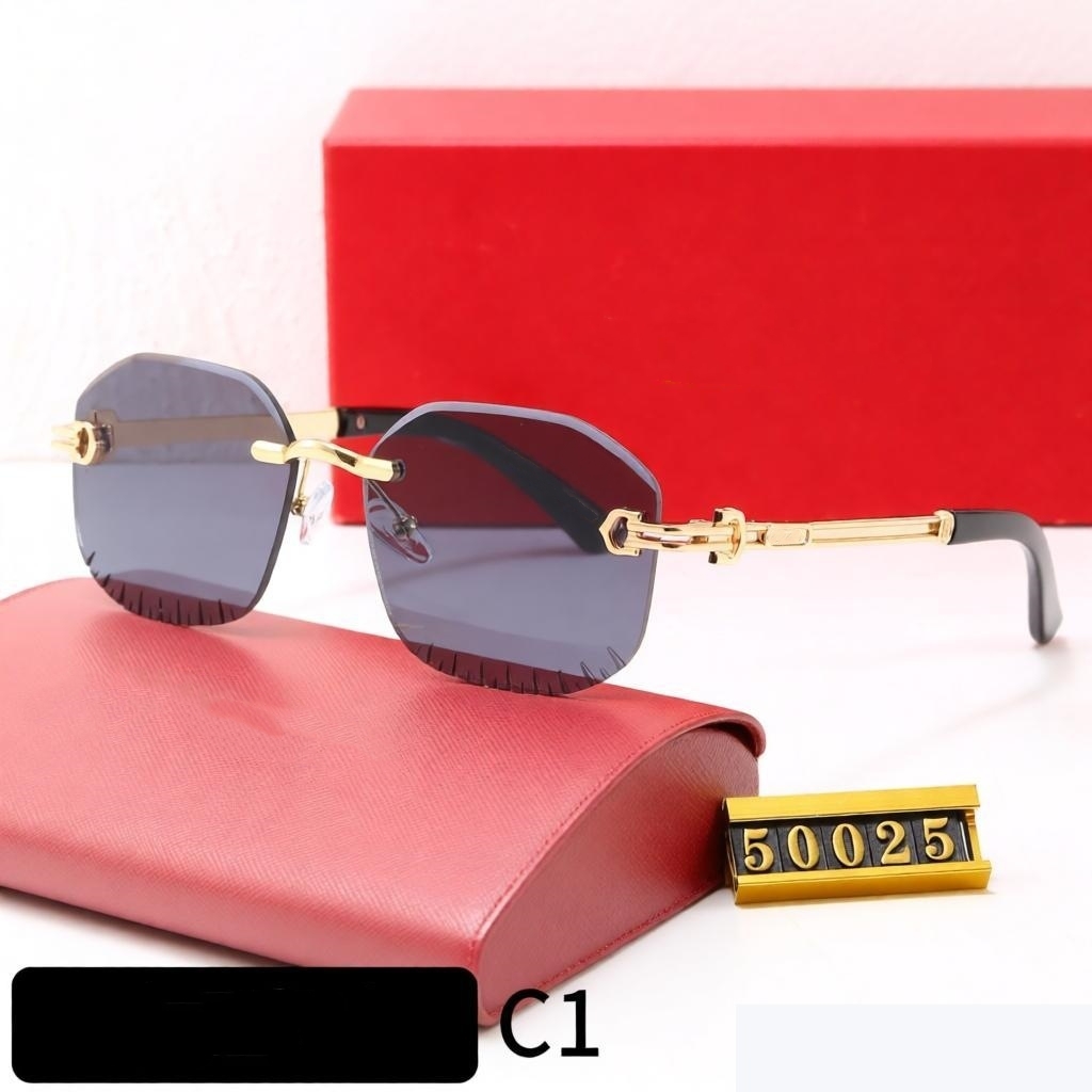 Designer Sunglasses Sports Mens Women Gold and Silver Frameless Metal Round Oval Optical Frame Black Grey Blue Transparent Lens Sun Eyewear Fashion