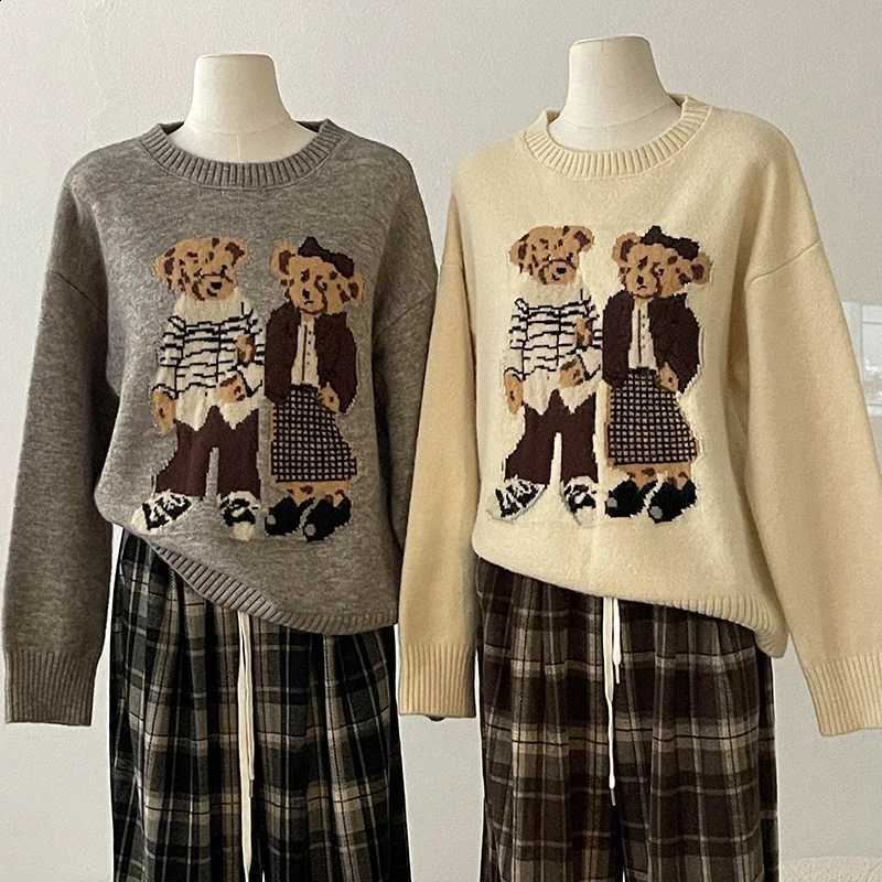 Women O-neck Cartoon Korean Printed Pullover Knitted Sweaters 2025 Autumn Winter New Vintage Korean Version Women Clothing J260916