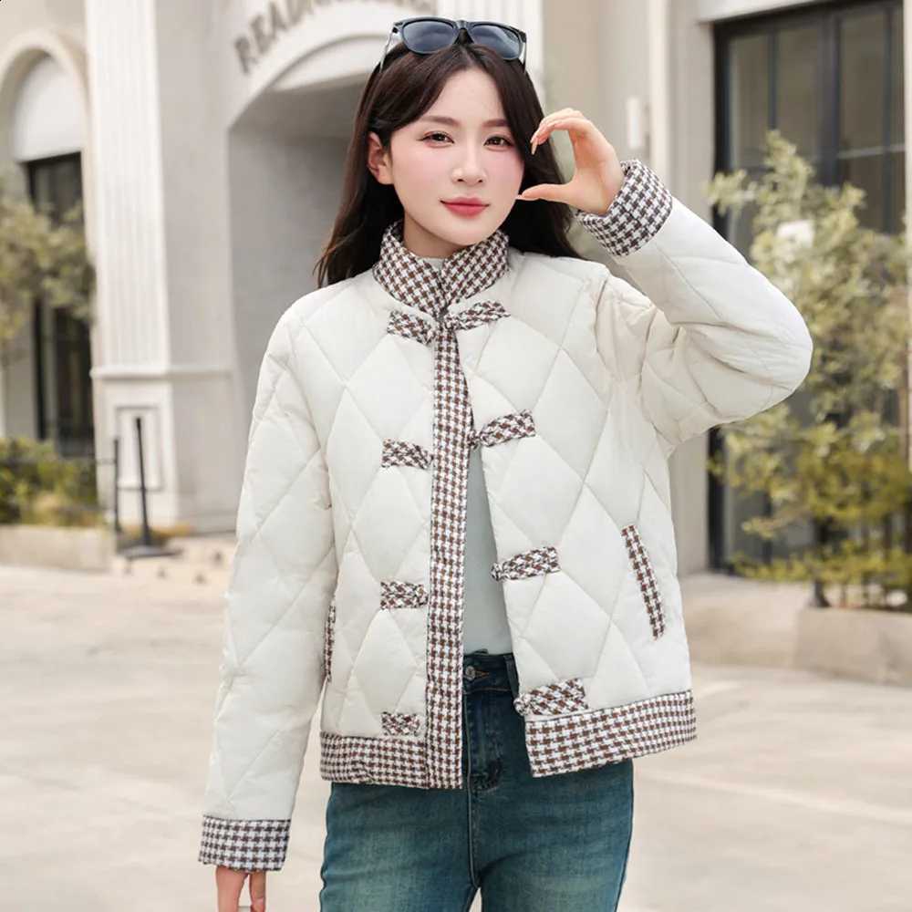 Casual Chinese Style Buckle Parkas Autumn Winter Thicken Warm Down Jacket Coats Female Pockets Basic Slim Ladies Cotton Outwears H260917