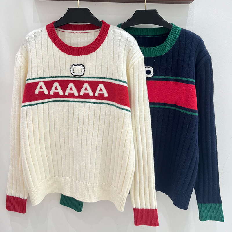 Color Blocked Women Sweater Designer Embroidered Letter Pullover Tops Winter Luxury Warm Sweaters