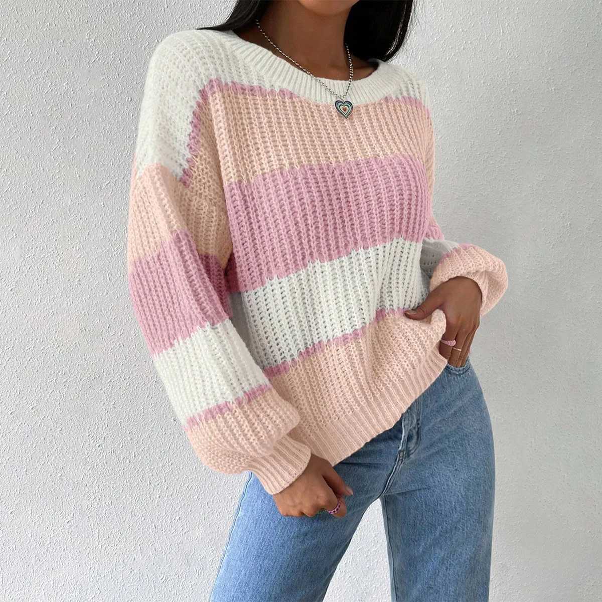 Pullover Damen Winter Color Blocked Sweater Women's Loose And Versatile Long Slved Knitted Casual Top Prendas De Punto Nuevas S260917FC6K