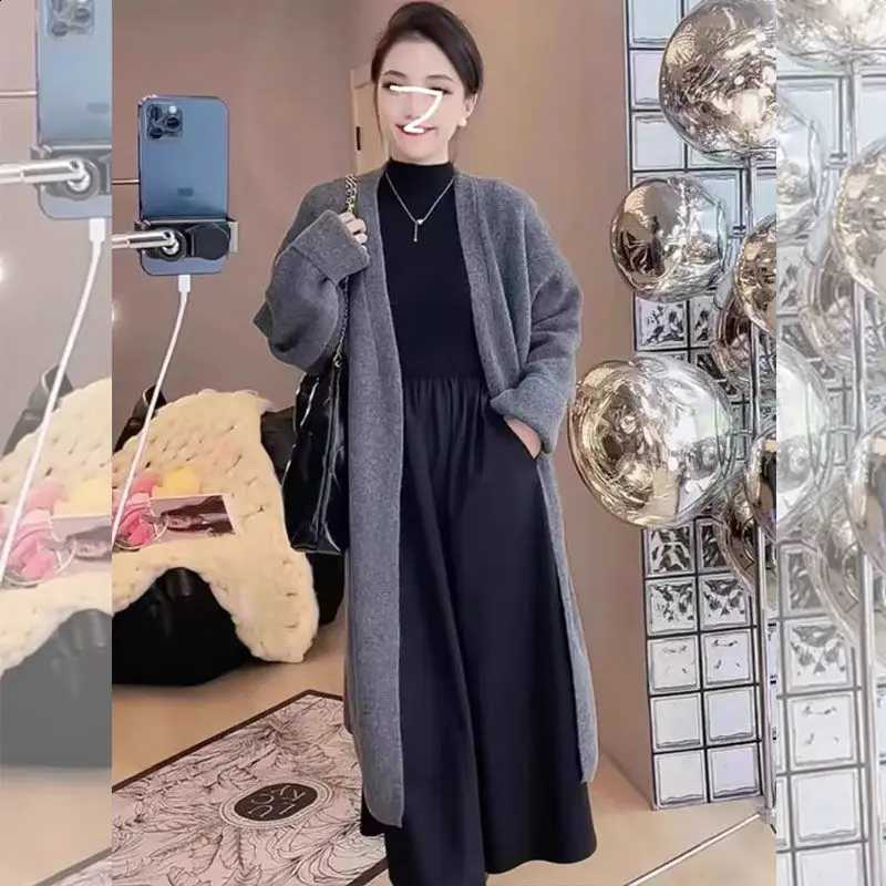 Plus Deep Winter Autumn and Size Women's Black Dress Lazy Style Long Cardigan Sweater Dress Two-piece Set New in Matching SetsW260915